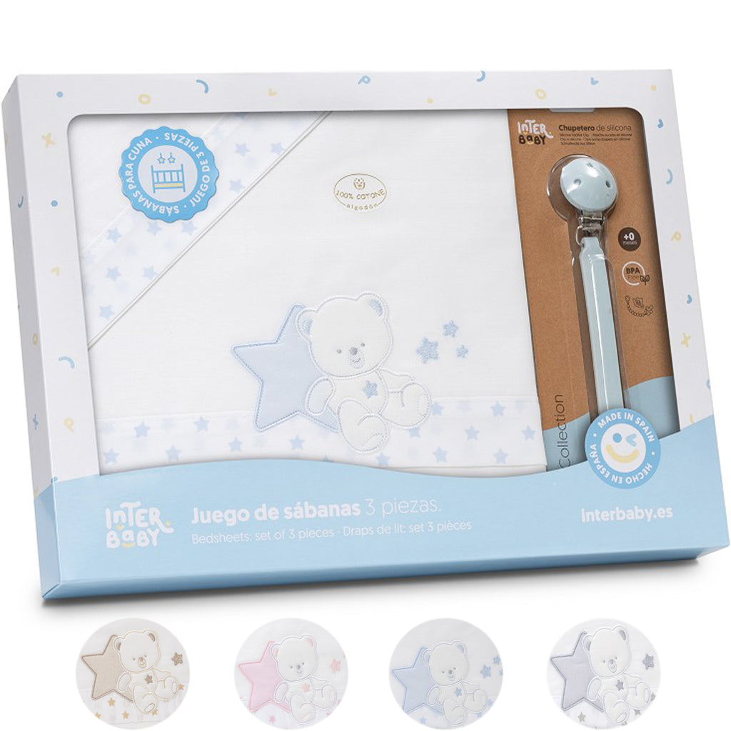 SET DE SABANAS CUNA COLECCIÓN OSITO SENTADO INTERBABY