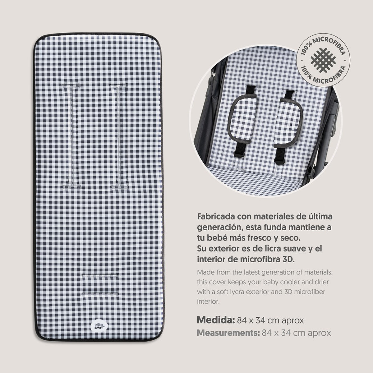 COLCHONETA UNIVERSAL VICHY GRIS INTERBABY