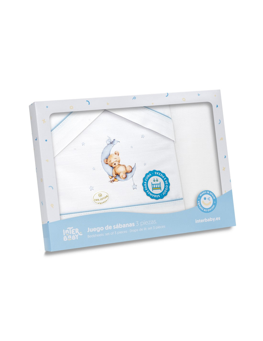 SET DE SABANAS MINICUNA OSO LUNA ESTRELLAS. INTERBABY