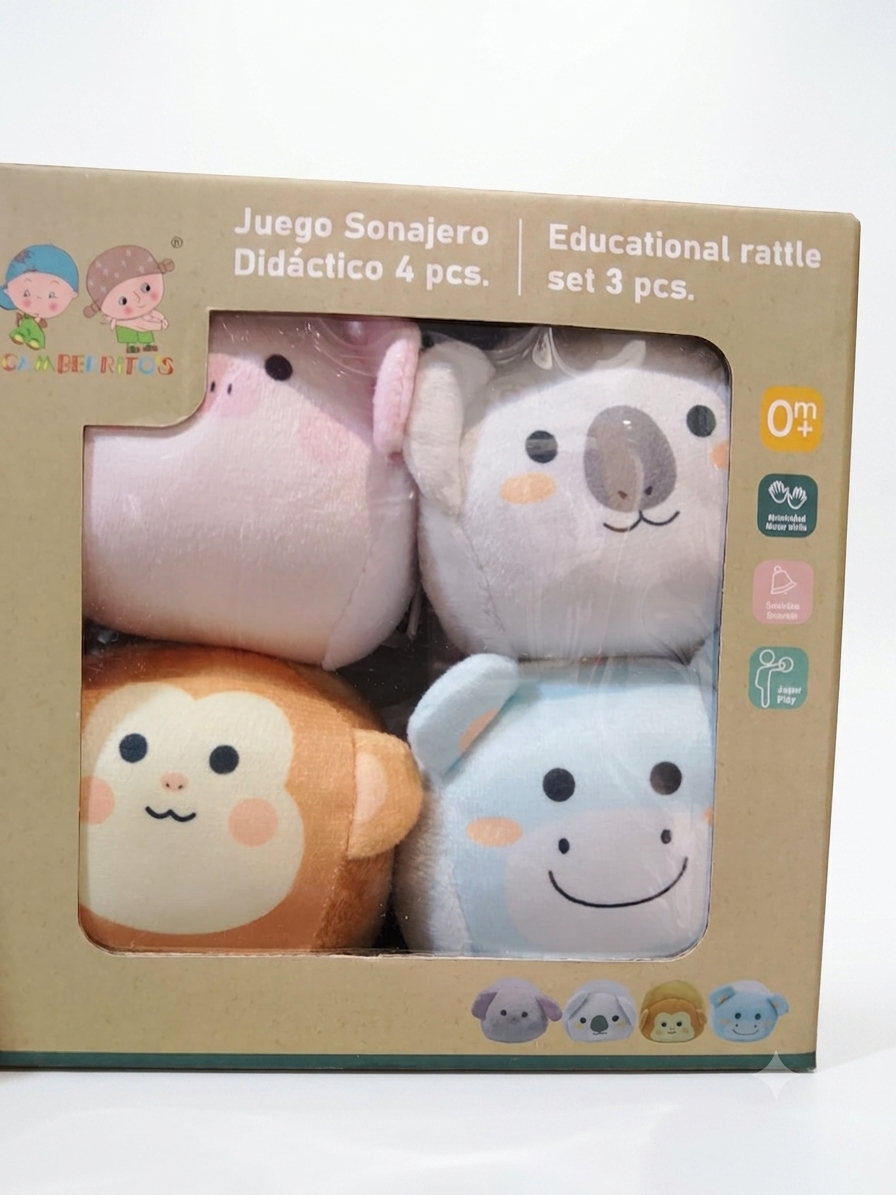 SET 4 SONAJEROS PELUCHE ANIMALES GAMBERRITOS