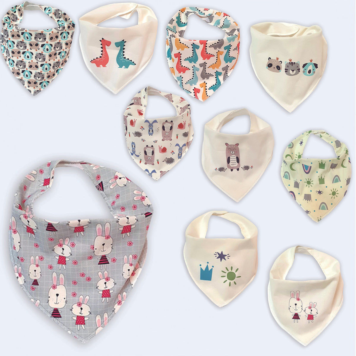 PACK DE 10 BABEROS BANDANA FANTASIA ANIMALES FORCADA (18X16)