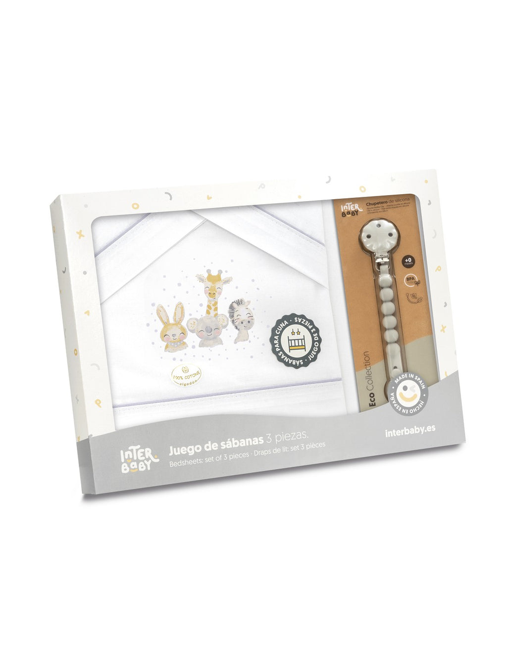 SET DE SABANAS CUNA ACUARELA + CHUPETERO INTERBABY