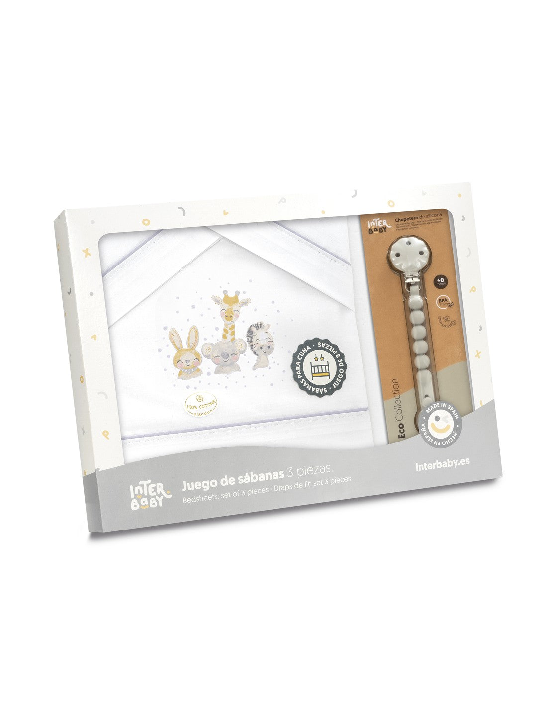 SET DE SABANAS CUNA ACUARELA + CHUPETERO INTERBABY