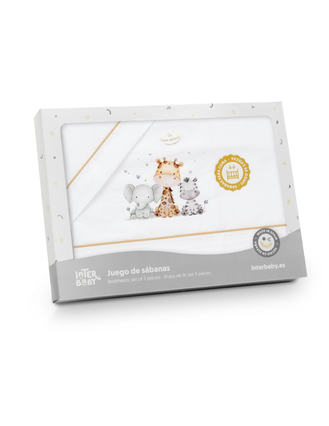 SET DE SABANAS MINICUNA JIRAFA ELEFANTE BEIGE. INTERBABY
