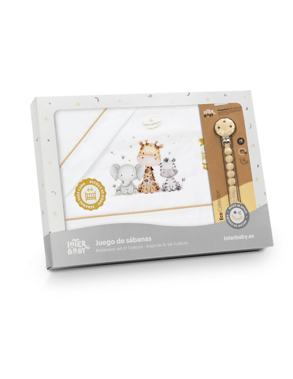 SET DE SABANAS CUNA+REGALO JIRAFA ELEFANTE. INTERBABY