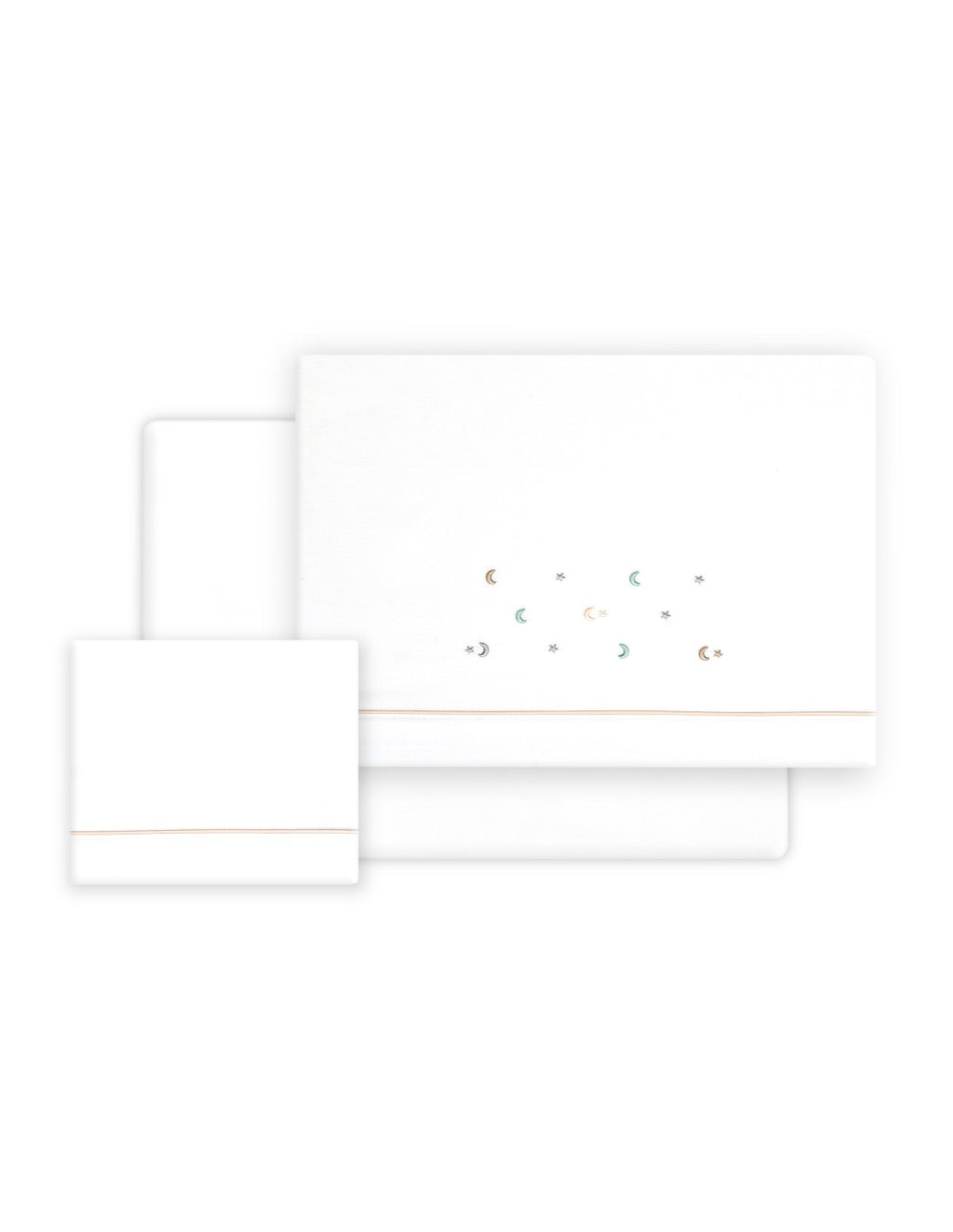 SET DE SABANAS CUNA ESTRELLA LUNA + CHUPETE INTERBABY — BLANCO/VERDE