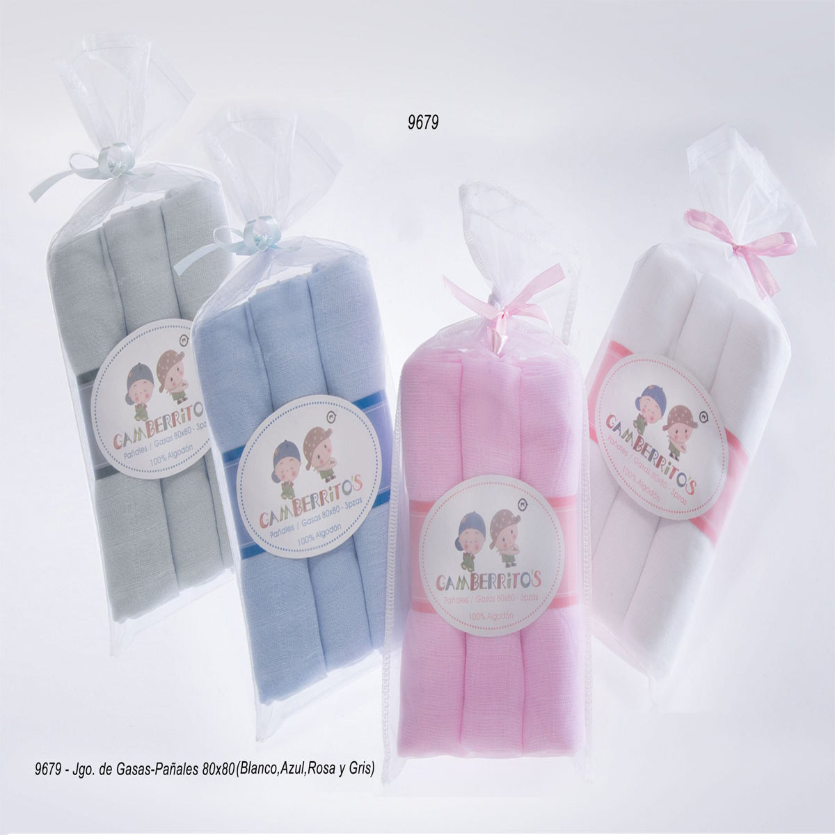 PACK DE 3 GASAS LISAS (AZUL,ROSA,BLANCO,GRIS) GAMBERRITOS