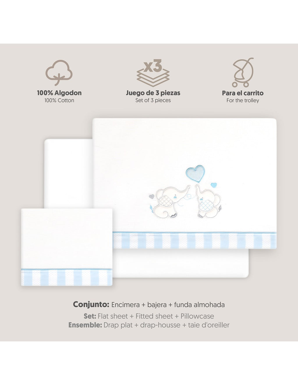 SET DE SABANAS MINICUNA PAREJA ELEFANTES INTERBABY