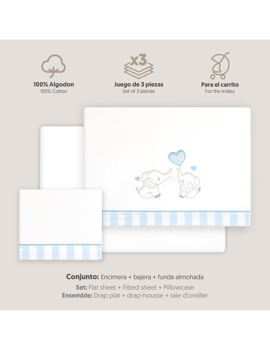 SET DE SABANAS MINICUNA PAREJA ELEFANTES INTERBABY