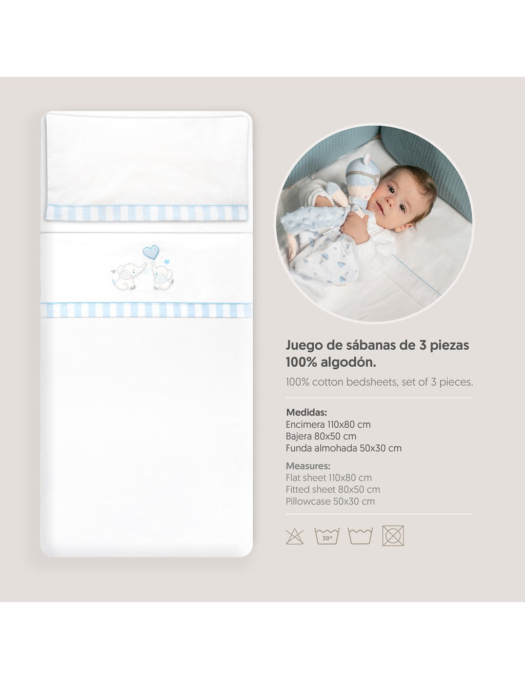 SET DE SABANAS MINICUNA PAREJA ELEFANTES INTERBABY