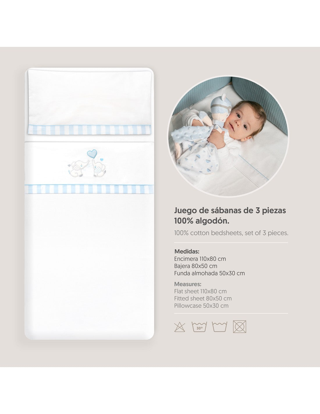 SET DE SABANAS MINICUNA PAREJA ELEFANTES INTERBABY