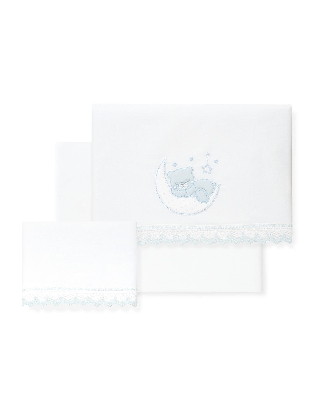 SET  DE SABANAS CUNA OSO LUNA GUIPUR DON ALGODON +REGALO