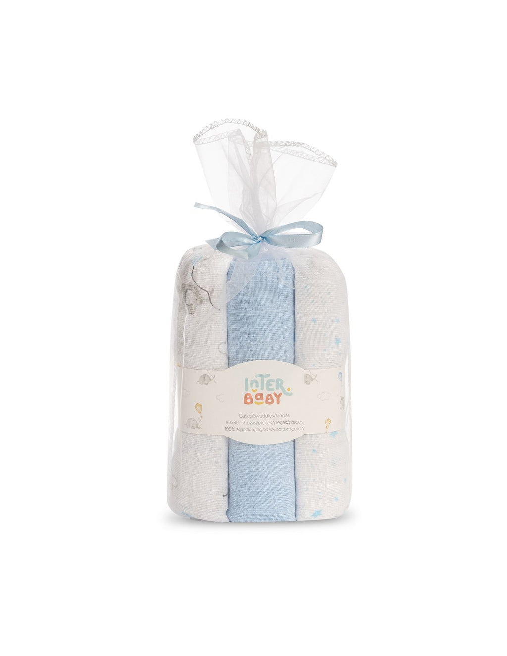 PACK DE 3 GASAS PARA BEBE FANTASIA INTERBABY (80X80)
