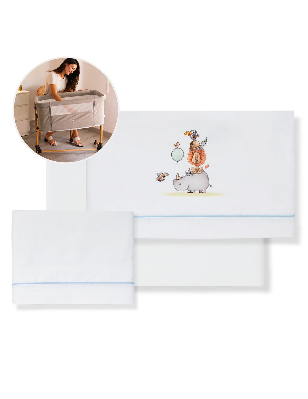 SET DE  SABANAS CUNA RINO LEON+CHUPETERO INTERBABY