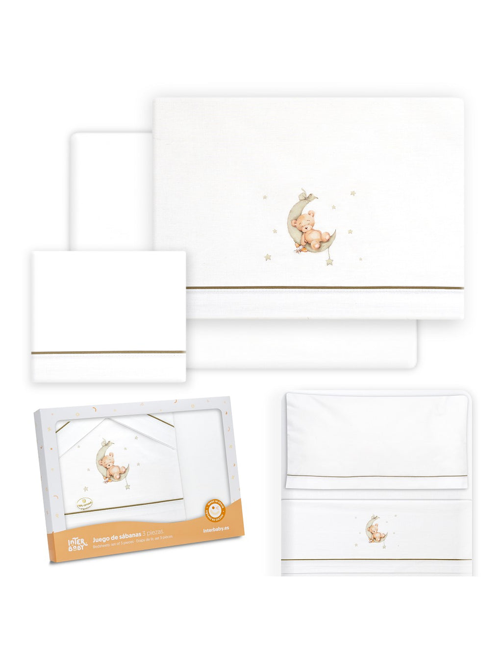 SET DE SABANAS MINICUNA OSO LUNA ESTRELLAS. INTERBABY