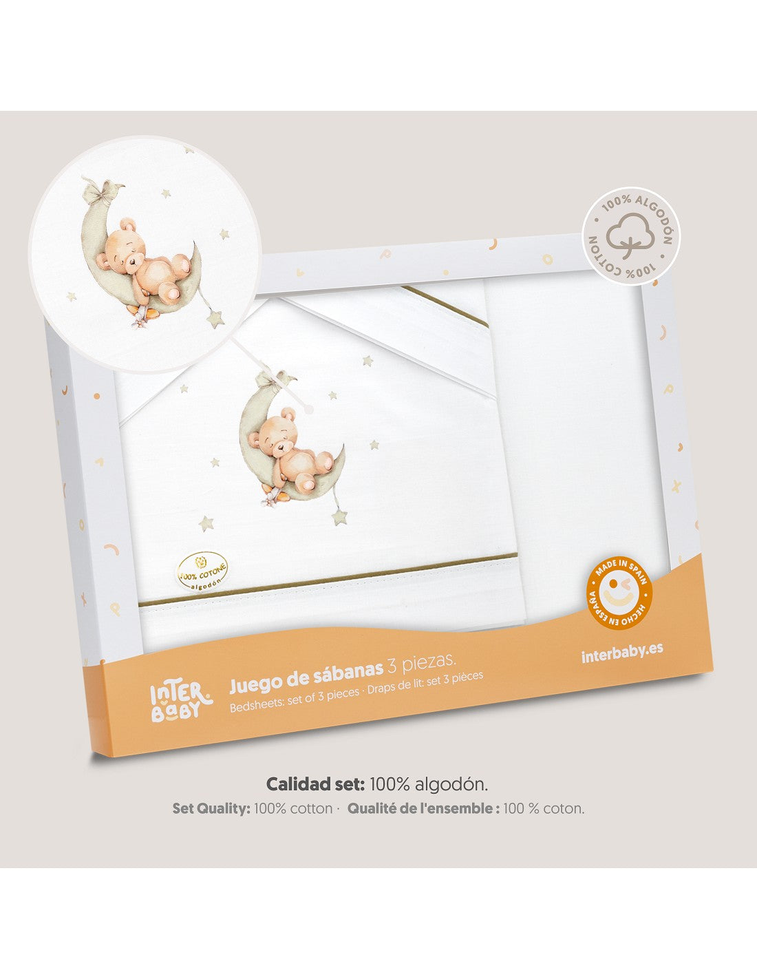 SET DE SABANAS MINICUNA OSO LUNA ESTRELLAS. INTERBABY