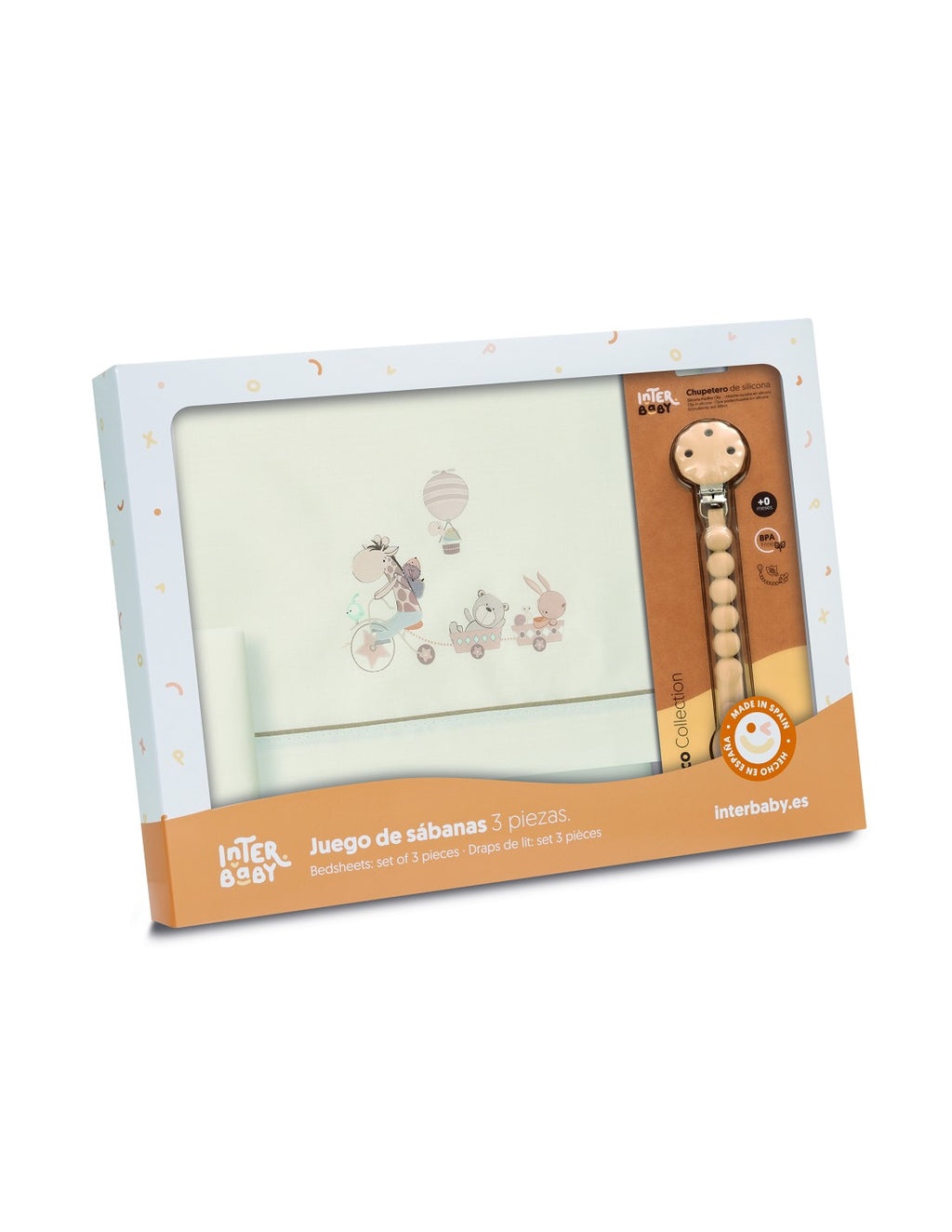 SET DE SABANAS DE CUNA  JIRAFA BICI + CHUPETERO INTERBABY