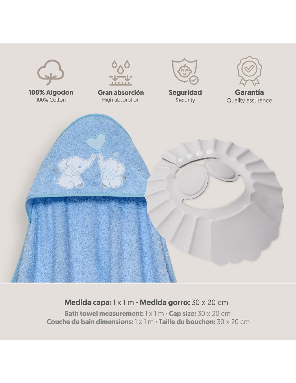 CAPA DE BAÑO Y GORRO  ELEFANTES INTERBABY