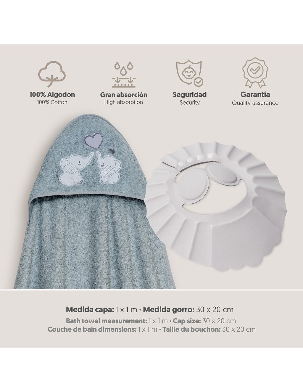 CAPA DE BAÑO Y GORRO  ELEFANTES INTERBABY