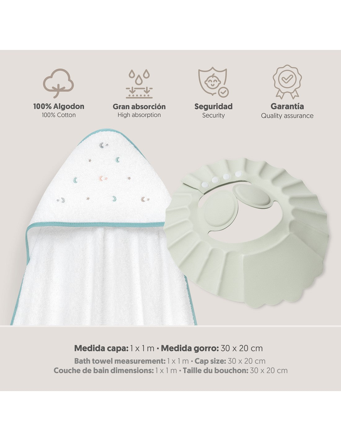 CAPA DE BAÑO Y GORRO ESTRELLAS LUNA INTERBABY
