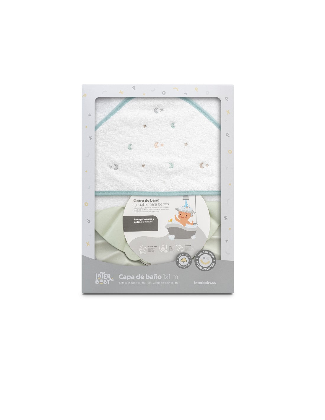 CAPA DE BAÑO Y GORRO ESTRELLAS LUNA INTERBABY