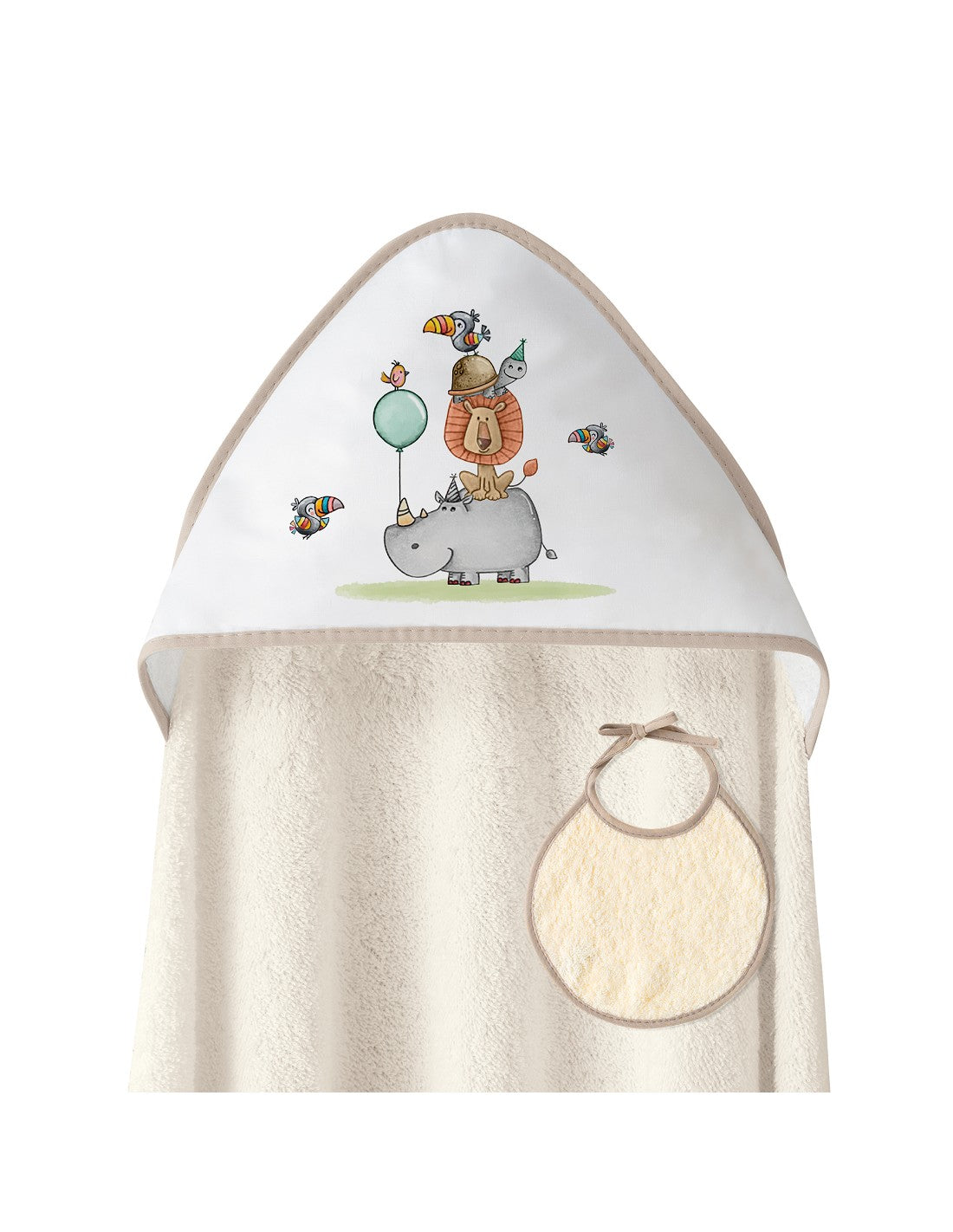 CAPA DE BAÑO Y BABERO RINO LEON. INTERBABY