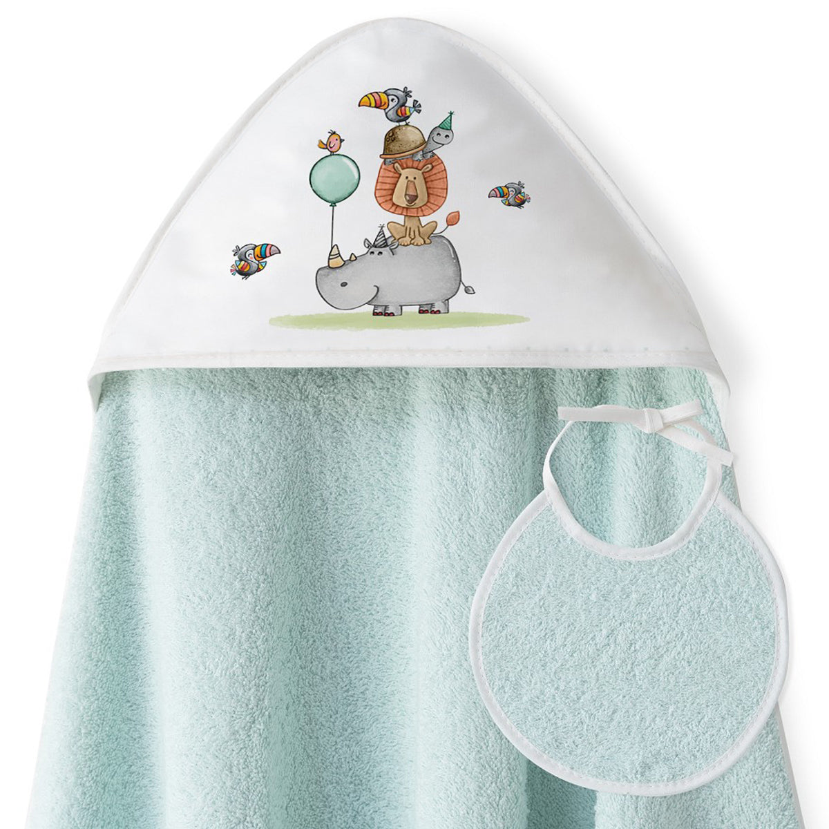 CAPA DE BAÑO Y BABERO RINO LEON. INTERBABY