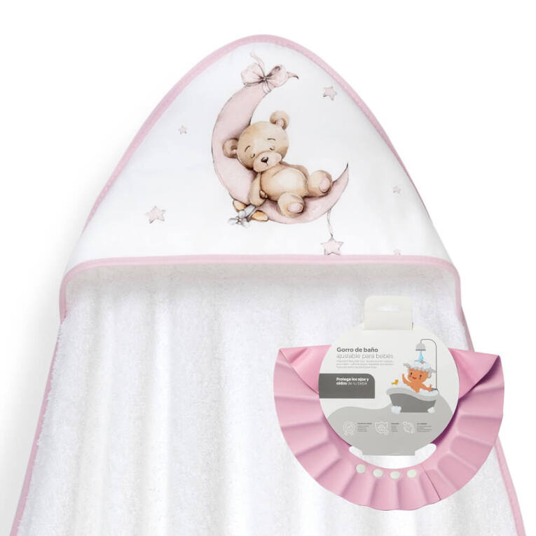 CAPA DE BAÑO Y GORRO OSO LUNA