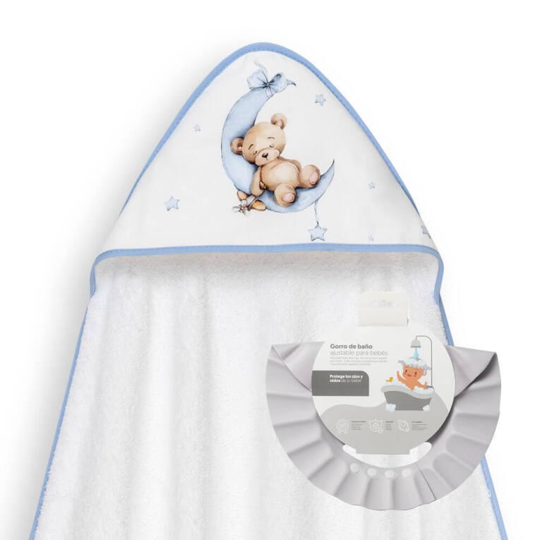 CAPA DE BAÑO Y GORRO OSO LUNA