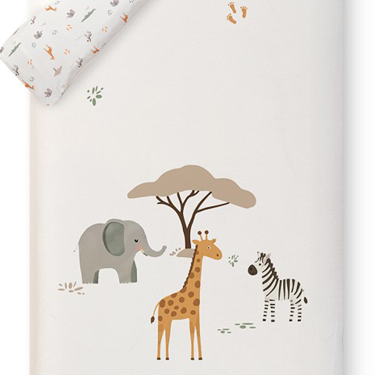 SET DE 2 PIEZAS FUNDA NORDICA Y CHICHONERA REVERSIBLE JIRAFA SAVANNA INTERBABY
