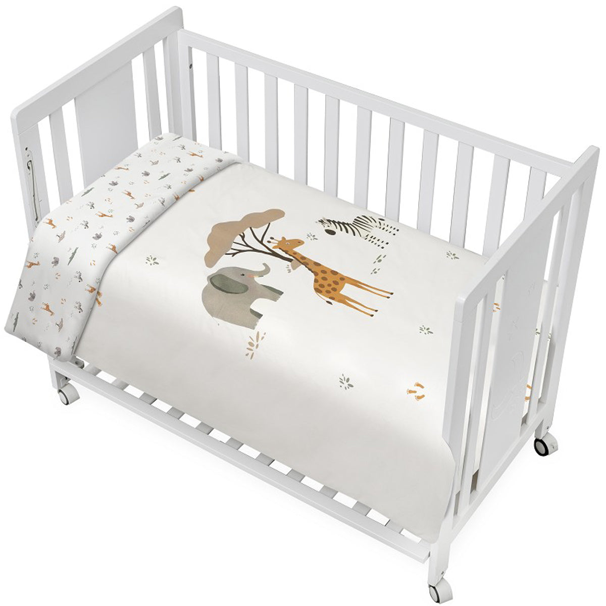 SET DE 2 PIEZAS FUNDA NORDICA Y CHICHONERA REVERSIBLE JIRAFA SAVANNA INTERBABY
