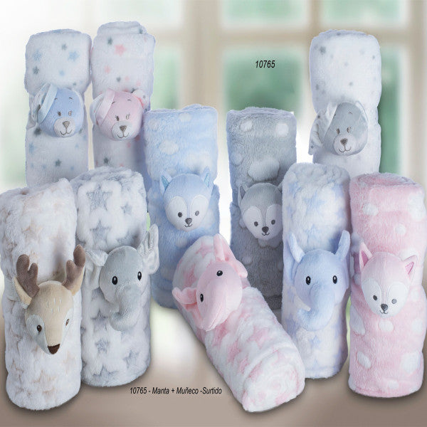 MANTA PELUCHE CON CABECITA DE ANIMAL GAMBERRITOS