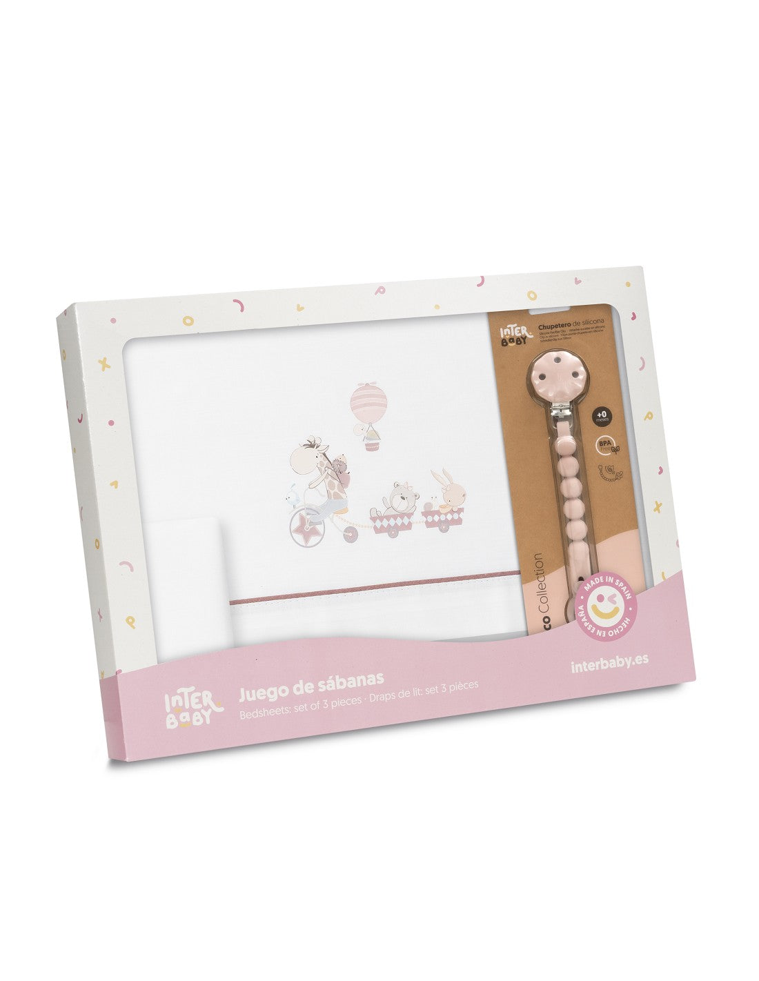SET DE SABANAS DE CUNA  JIRAFA BICI + CHUPETERO INTERBABY