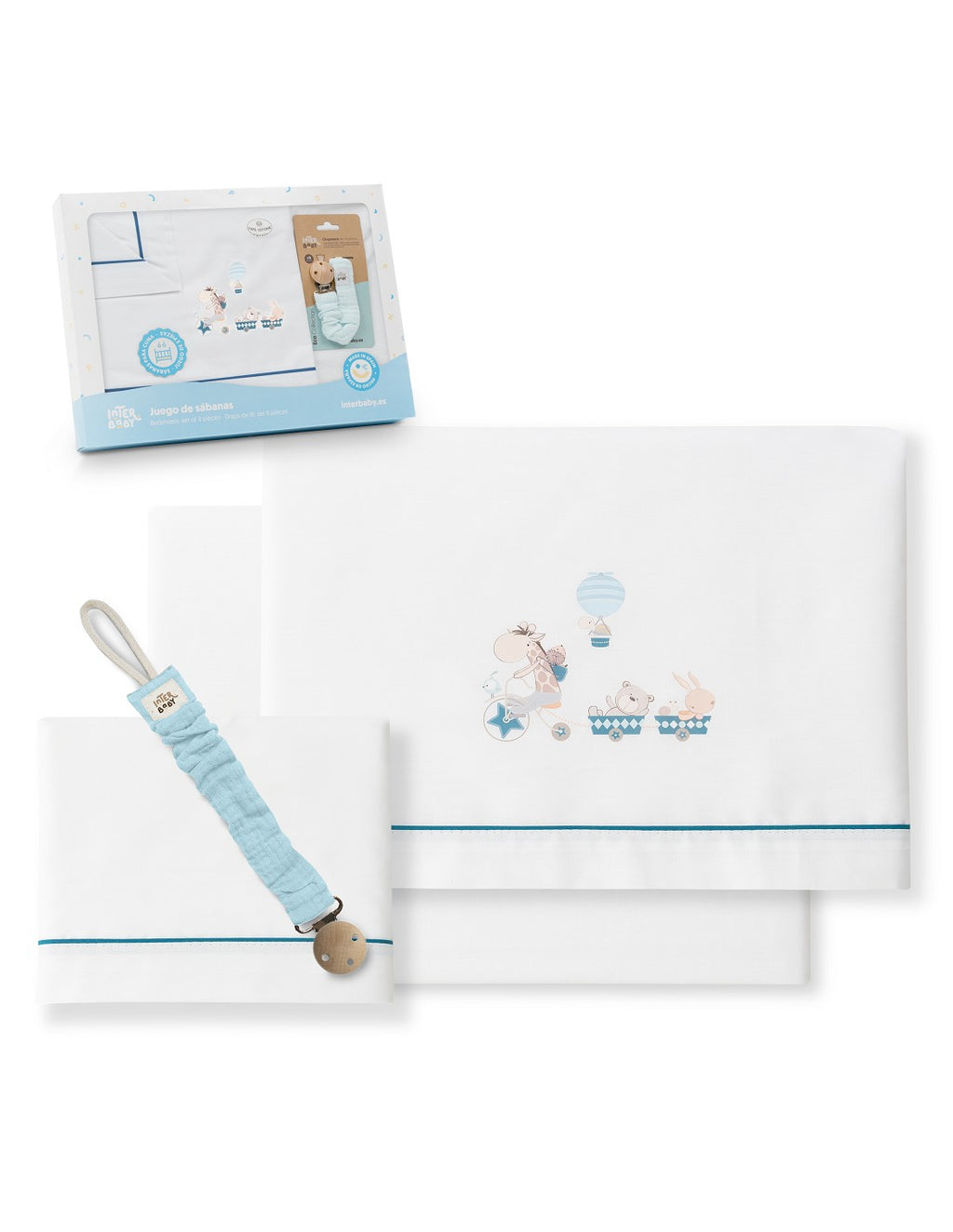 SET DE SABANAS DE CUNA  JIRAFA BICI + CHUPETERO INTERBABY