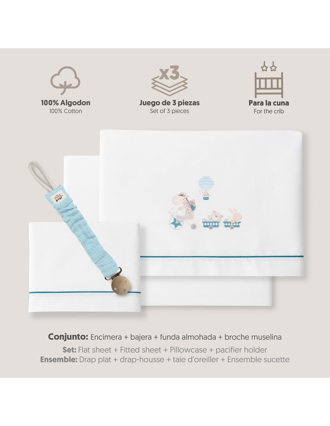 SET DE SABANAS DE CUNA  JIRAFA BICI + CHUPETERO INTERBABY