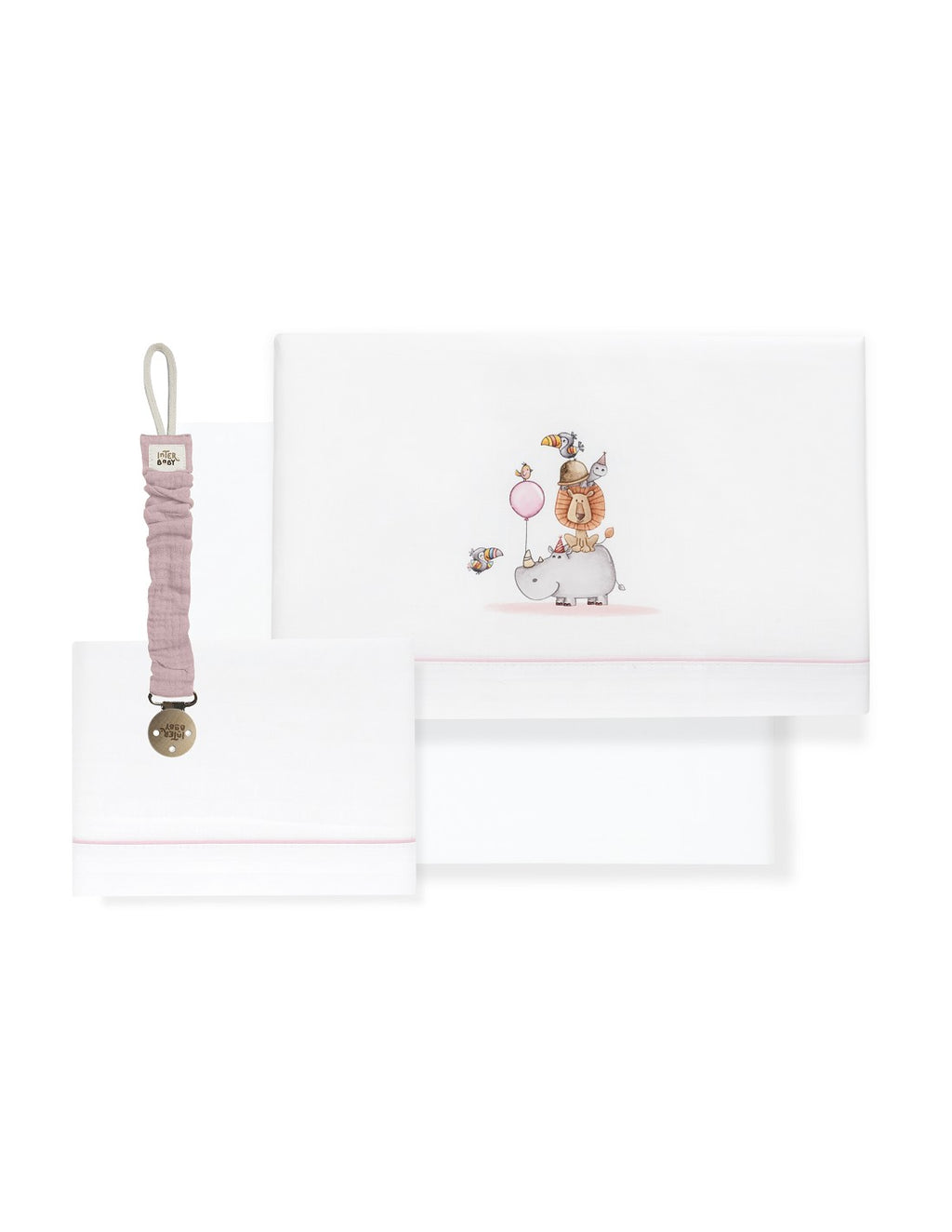 SET DE  SABANAS CUNA RINO LEON+CHUPETERO INTERBABY