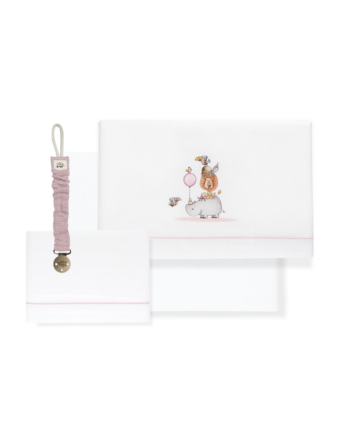SET DE  SABANAS CUNA RINO LEON+CHUPETERO INTERBABY