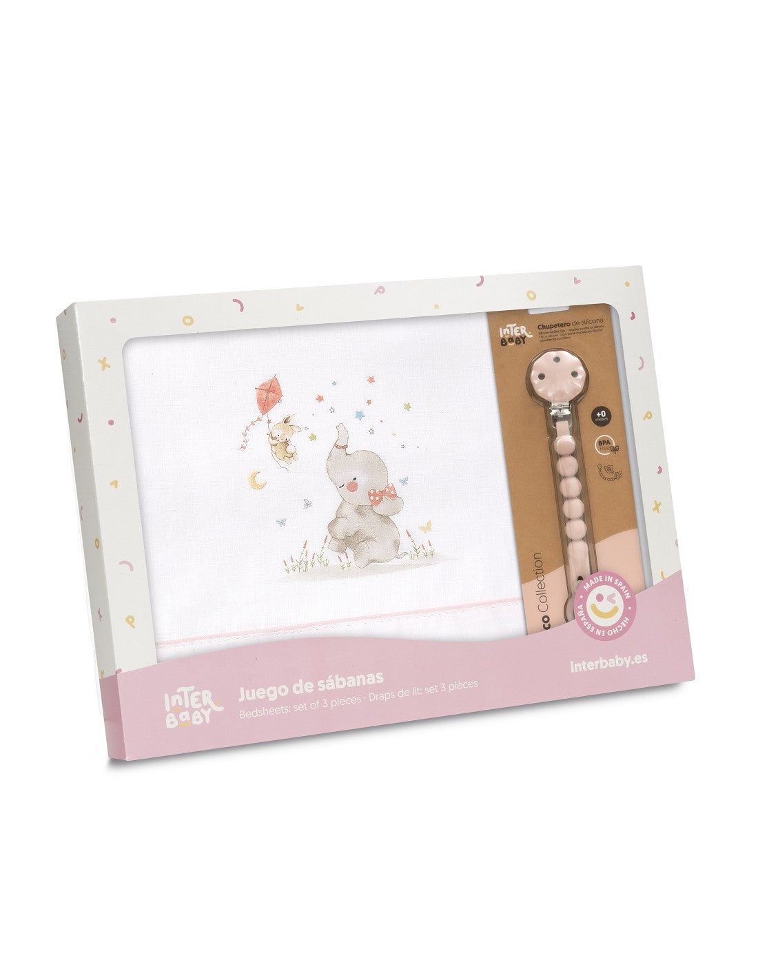 SET DE SABANAS  CUNA ELEFANTE +CHUPETERO INTERBABY