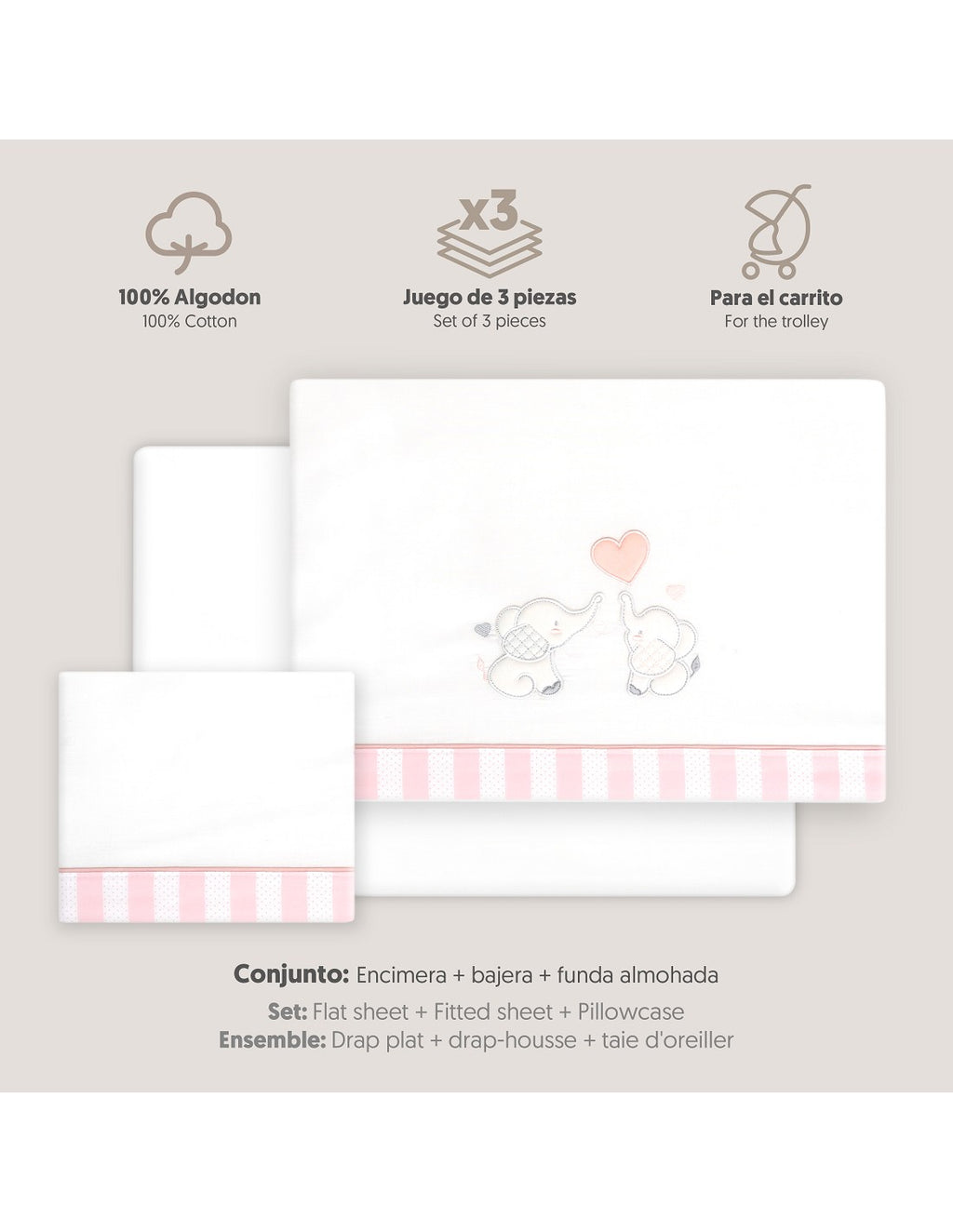 SET DE SABANAS MINICUNA PAREJA ELEFANTES INTERBABY