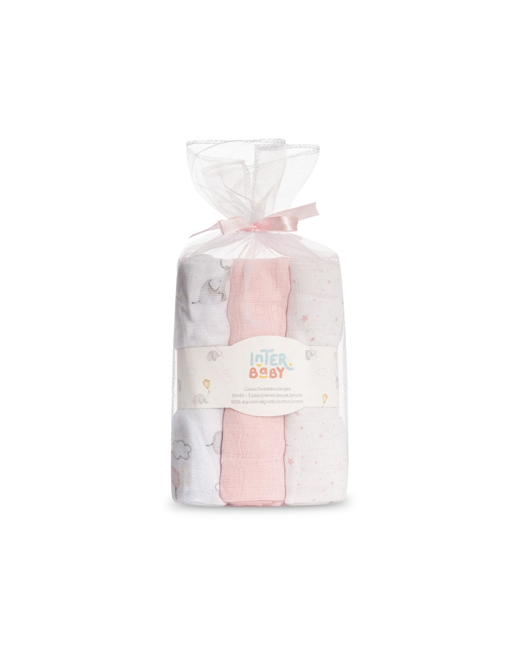 PACK DE 3 GASAS PARA BEBE FANTASIA INTERBABY (80X80)