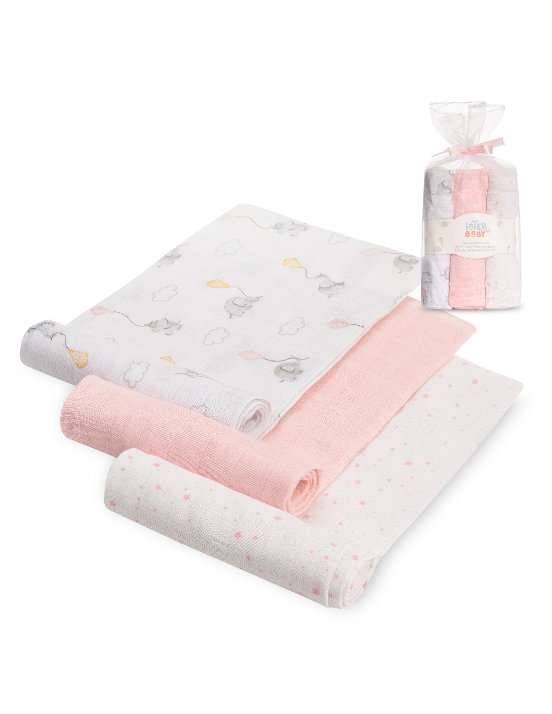PACK DE 3 GASAS PARA BEBE FANTASIA INTERBABY (80X80)