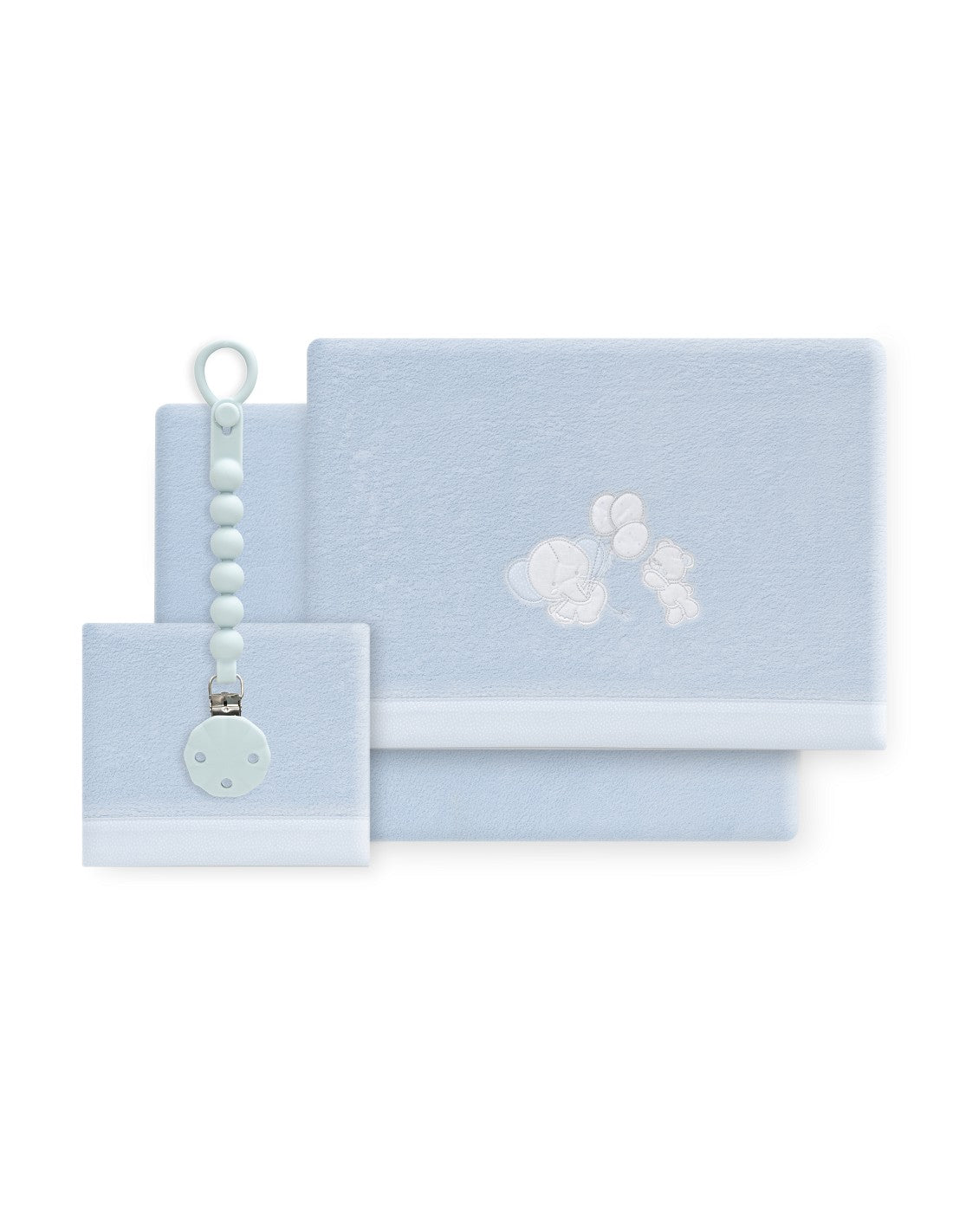 SET DE SABANAS CUNA CORALINA OSO ELEFANTES CON GLOBOS+ CHUPETERO INTERBABY