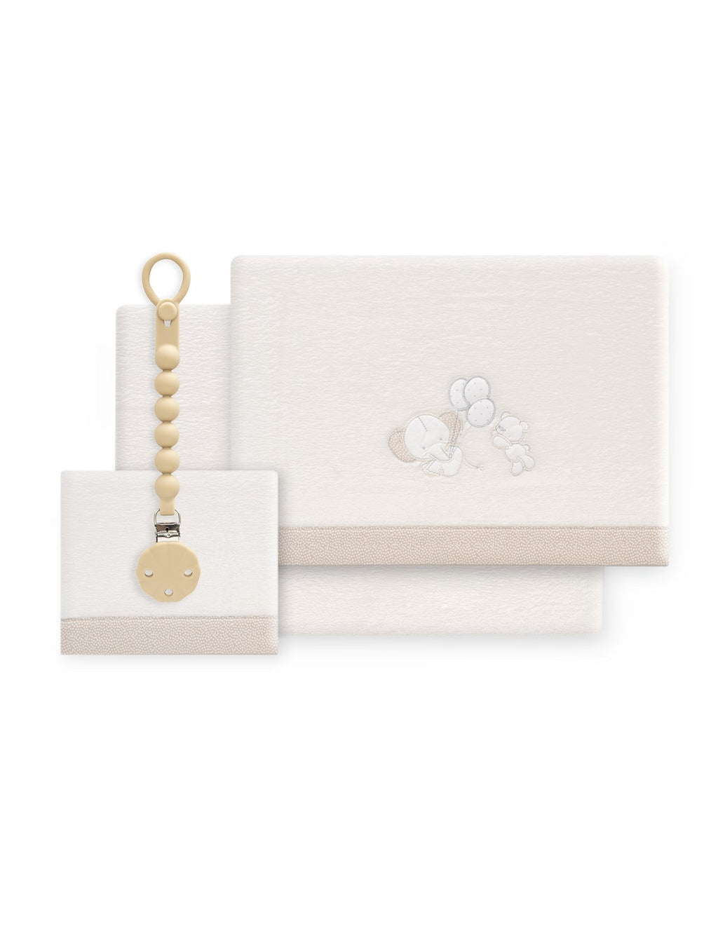 SET DE SABANAS CUNA CORALINA OSO ELEFANTES CON GLOBOS+ CHUPETERO INTERBABY