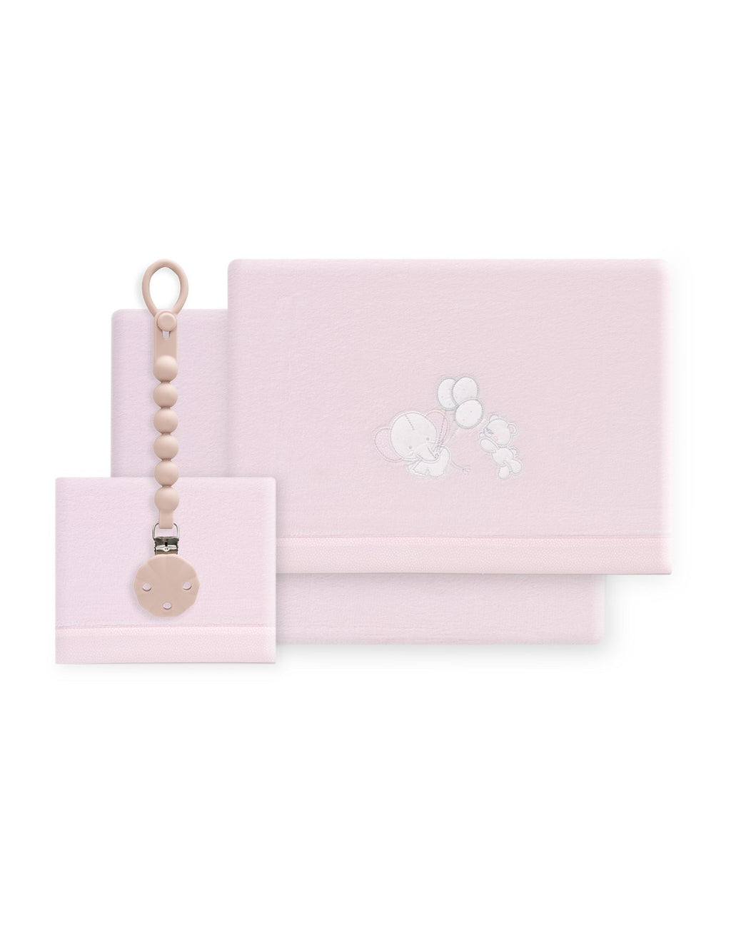 SET DE SABANAS CUNA CORALINA OSO ELEFANTES CON GLOBOS+ CHUPETERO INTERBABY