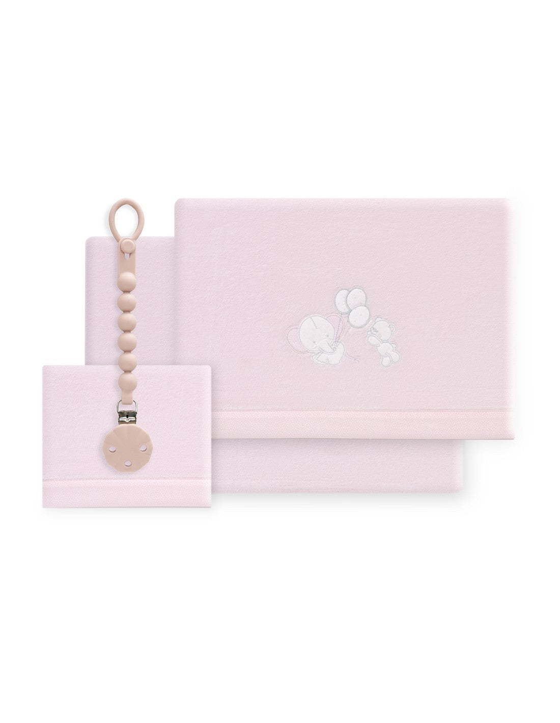 SET DE SABANAS CUNA CORALINA OSO ELEFANTES CON GLOBOS+ CHUPETERO INTERBABY