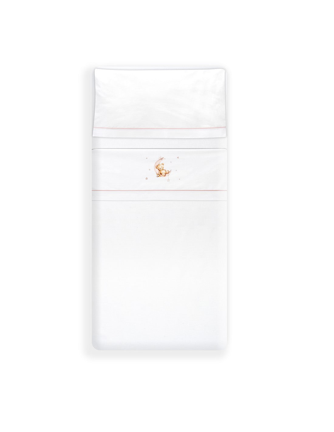 SET DE  SABANAS CUNA+CHUPETERO OSO LUNA INTERBABY — BLANCO/AZUL