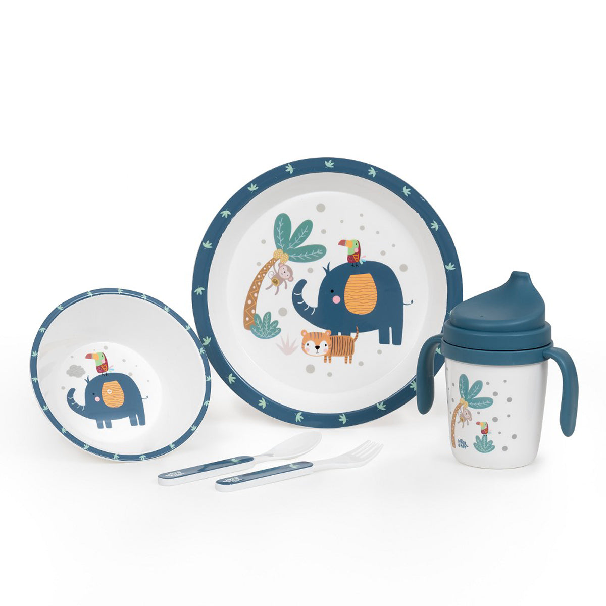 SET DE VAJILLA 5 PIEZAS JUNGLA. INTERBABY