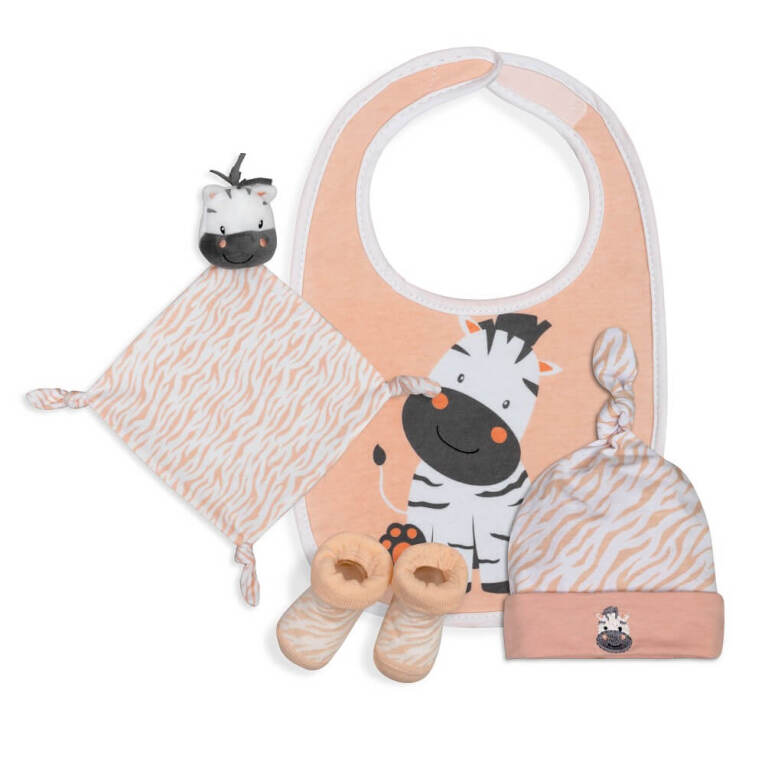 SET DE 4 PIEZAS RECIÉN NACIDO CEBRA BCO/ROSA. INTERBABY