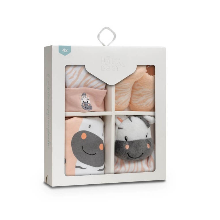 SET DE 4 PIEZAS RECIÉN NACIDO CEBRA BCO/ROSA. INTERBABY
