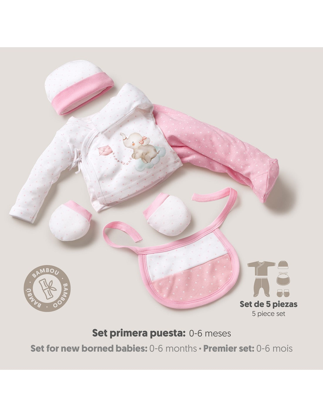 SET DE 5 PIEZAS BAMBÚ ELEFANTES INTERBABY